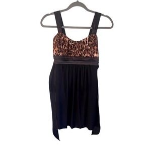 Y2K Deb Leopard Sequin Party Dress Womens Size M Black Strappy Satin Ribbon Mini
